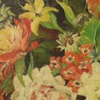 Bloemen In Vaas Stilleven Schilderij Olie Op Doek Ingelijst Gesigneerd thumbnail 11