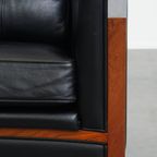 Mooie Zwarte Rundleren En Houten Art Deco Design Fauteuil Van Schuitema Uit De Decoforma Serie thumbnail 9