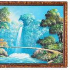 Vintage Indonesisch Olieverf Schilderij Xl Landschap Waterval thumbnail 3