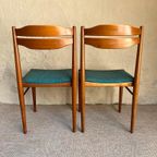 Twee Vintage Eetkamerstoelen Met Petrol Blauw Bekleding thumbnail 7