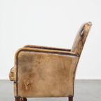 Unieke En Karaktervolle Oude Schapenleren Fauteuil/armchair Met Bijzondere Kleuren thumbnail 8