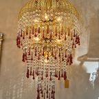 Xxl Murano Teardrop Kroonluchter Hanglamp Vintage Goud Frame thumbnail 4
