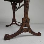 Art Deco Bistrotafel Met Eiken Blad Op Gietijzeren Frame thumbnail 22