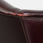 Set Van 2 Mooie En Comfortabele Bordeauxrode Rundleren Oorfauteuils + Hocker In Engelse Stijl thumbnail 20