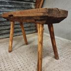 Antieke Primitieve Tafel Hakblok Sidetable Keukentafel Eiken thumbnail 9