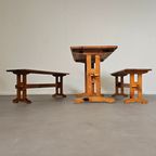 Scandinavian Modern Solid Pinewood Benches And Dining Table, 1970's thumbnail 7