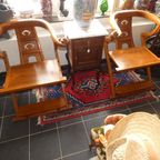 2 Oosterse Boeddisten Armstoelen In Tropisch Hout. thumbnail 4