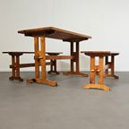Scandinavian Modern Solid Pinewood Benches And Dining Table, 1970's thumbnail 19