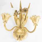 Ls Italy - Vintage Wandlamp - Metalen Goudkleurige Bloemen Met Korenaren - 1970'S thumbnail 2