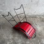 Red Slatted Chair With Black Metal Frame thumbnail 12