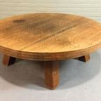 Vintage Massief Eiken Wabi Sabi Brutalist Salontafel, Rond thumbnail 2