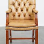 Mooie Rundleren Chesterfield Eetkamer/ Bijzetstoel In Engelse Stijl In Een Lichte Cognac Kleur thumbnail 2