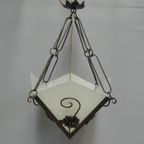 Art Deco Hanglamp Met 4 Gewolkte Glazen Platen thumbnail 2