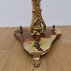 Messing Rococo Staande Kapstok Hollywood Regency Hall Tree Op Marmer Voet thumbnail 10