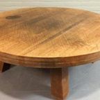 Vintage Massief Eiken Wabi Sabi Brutalist Salontafel, Rond thumbnail 3