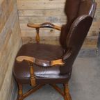 Eiken Fauteuil Met Leer Bekleed thumbnail 4