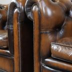 Set Van 2 In Goede Staat Verkerende En Luxe Klassieke Rundleren Engelse Chesterfield Fauteuils thumbnail 13