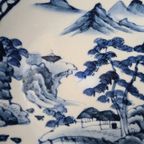 Mooi Japans Sierbord - Blauw En Wit Met Een Berglandschap thumbnail 6