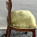 Pretty Antique Chairs Covered With Almond Green Velvet. thumbnail 7