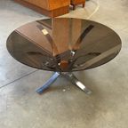 Vintage Ronde Salontafel, Rookglazen Blad En Chromen Frame, Space Age, 1970'S thumbnail 10