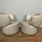 2X Rolf Benz 684 Fauteuils - Crème - Leder - Draaifauteuil thumbnail 5