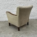 Vintage Fauteuil - Houten Armleuningen - Ecru / Beige Stof thumbnail 5