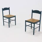 Set Of 2 Vico Magistretti Style Stained Wood And Rush Dining Chairs 1960S thumbnail 7