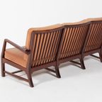 Mid-Century Danish Modern 3-Seats Sofa With Cognac Leather Cushions thumbnail 10