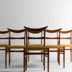 Set Van 6 Vintage Mid-Century Stoelen Met Unieke Gebogen Rug thumbnail 6