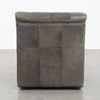 Grijze Vintage Lederen Design Element/ Fauteuil Uit De Jaren ’70 + Hocker thumbnail 5