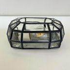 Vintage Wandlamp Glas In Lood, Zwart Staal - Industrieel thumbnail 3