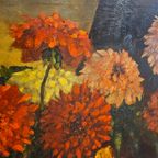 Groot Antiek Olieverf Schilderij Stilleven Bloemen Met Gemberpot 106X136Cm Barok Lijst thumbnail 11