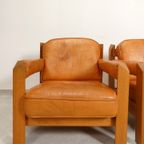 2 Oak Armchairs In Cognac Leather thumbnail 11