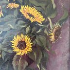 Antiek Xl Schilderij Zonnebloemen Olieverf M. Bertels 1920’s thumbnail 9