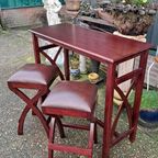 Mahonie Houten Ontbijttafel Met 2 Stoelen Met Lederen Bekle thumbnail 5