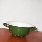 Vintage Dutch Green Enamel Colander * With Handles + White Interior * Farmhouse Kitchen thumbnail 6