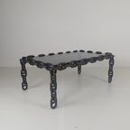 Vintage Brutalistische Zwarte Ijzeren Kettingschakel Salontafel Met Origineel Gerookt Glas, Jaren 70 thumbnail 16
