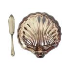 Vintage Coquille Schelp Boterschaal Mes Verzilverd Metaal Queen Anne thumbnail 2