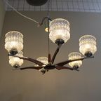 Vintage Plafondlamp, Kroonluchter - Jaren '60, Hout, Glas thumbnail 12