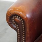 Vintage Karaktervolle Fauteuil Gemaakt Van Schapenleer Met Een Prachtige Warme Kleurstelling thumbnail 11