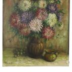 Groot Bloemen Stilleven Schilderij Dahlia’S Gesigneerd M. Vierstraete thumbnail 15