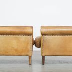 Set Van 2 Grote, Comfortabele En Stijlvolle Vintage Schapenleren Fauteuils Met Mooie Vormen thumbnail 3
