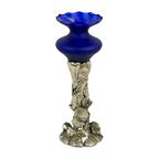Rodean - Italy - Cobalt Blue Colored Glass Bowl On Silver Base With A Floral Scene - Original Sta thumbnail 4
