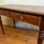 Magnifiek Bureau Werktafel Leer En Ingelegd Met Bladgoud 19E Eeuws Frans thumbnail 7