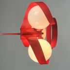 Vintage Rode Metalen Hanglamp / Kroonluchter, Space Age, België 1970's thumbnail 2