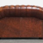 Mooie En Complete Set Van Een 2,5 Zits En 2 Zits Bruine Engelse Rundleren Chesterfield Bank thumbnail 4
