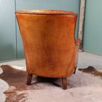 Cognackleurige Vintage Schaapsleren Fauteuil thumbnail 5
