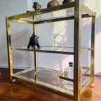 Unieke Messing Trolley. Serveerwagen. Hollywood Regency Serveer Kar. Sidetable Brass. thumbnail 2