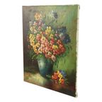 Groot Kleurrijk Bloemen Stilleven Schilderij Gesigneerd 60x50cm thumbnail 2