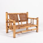 Italian Modern Bamboo-Wicker Bench, 1970’S thumbnail 2